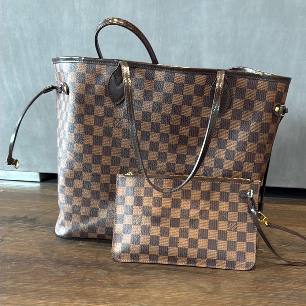Louis Vuitton Neverfull GM Brown and Tan Damier Tote with Matching Pouch
